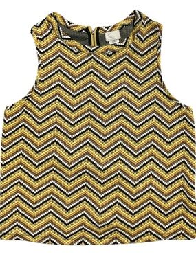 Anthropologie Postage Stamp Black & Yellow Sleeveless Chevron Pattern Top Size L